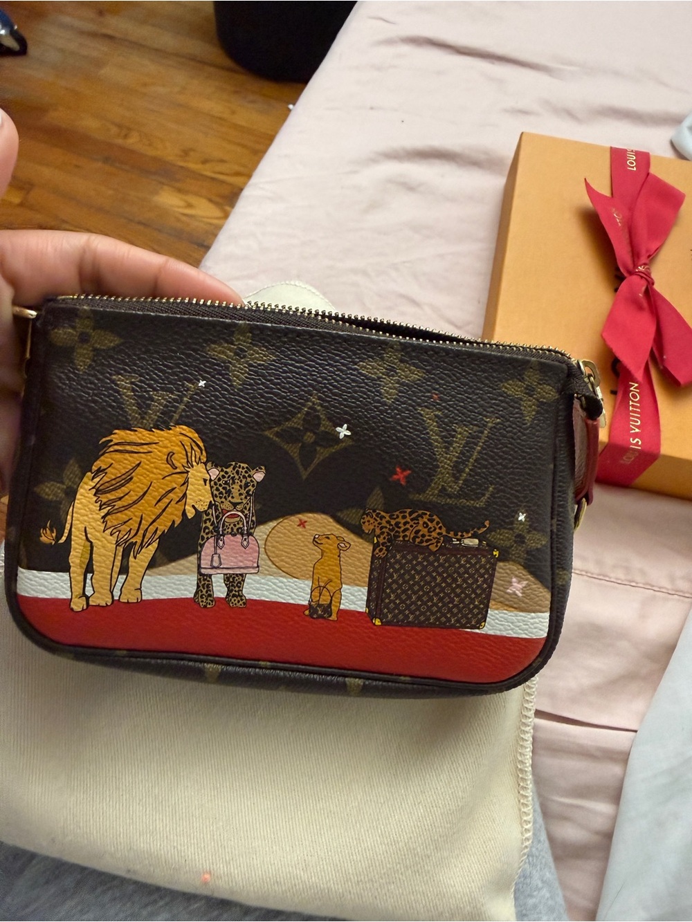 Authentic LV Monogram Christmas Animation Mini Pouchette Accessories- Limited Ed